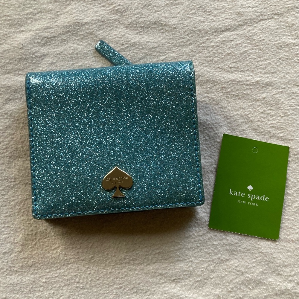 Kate Spade Teal Glitter Card Holder - Picture 2 of 16